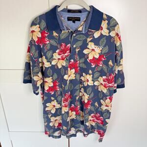 Tommy Hilfiger Hawaiian‎ Print Golf Polo Mens LARGE Floral Vintage